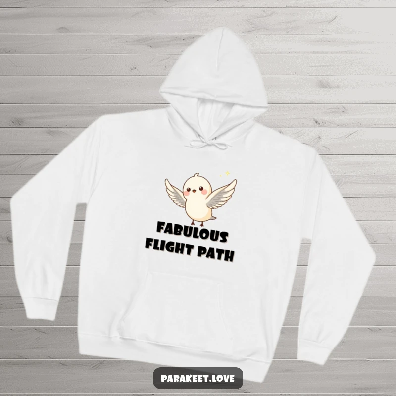 Funny hoodie with a petite bird in mid-flight, wings spread wide, leaving a whimsical trail of sparkle. Cozy and magical art.