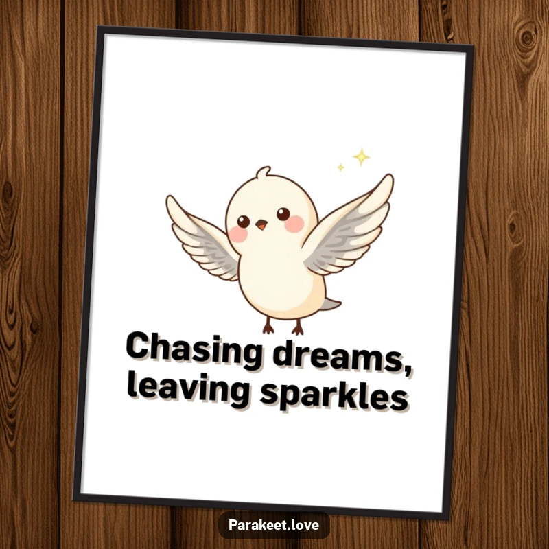 Funny Free Printable Wall Art featuring a tiny flying bird with outstretched wings trailing a sparkle, whimsical downloadable decor.