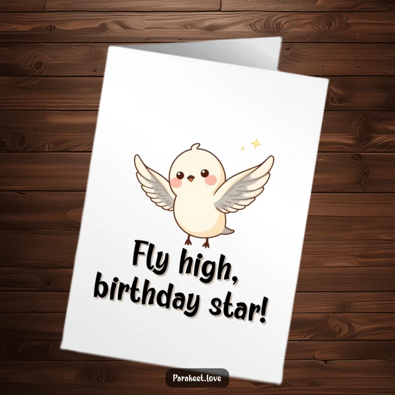 Funny Free Printable Birthday Card featuring a tiny flying bird with outstretched wings trailing a sparkle, a fun DIY gift.