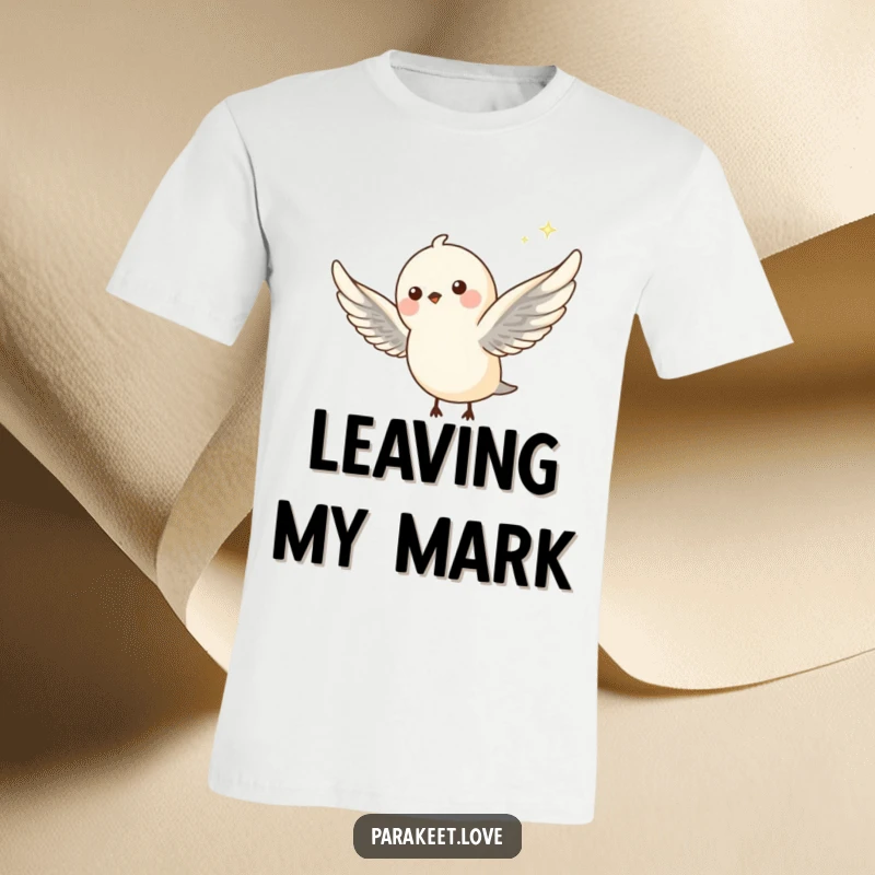 Funny t-shirt with a petite avian creature in mid-flight, tiny wings outstretched, trailing a whimsical sparkle. Magical and lighthearted.